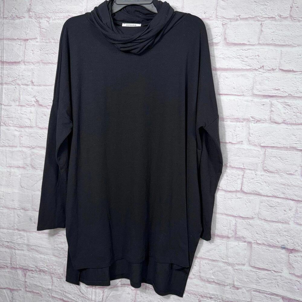 Zenana Medium Black Long Sleeve Cowl Neck Top